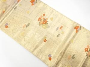 花籠に蝶模様織り出し　名古屋帯